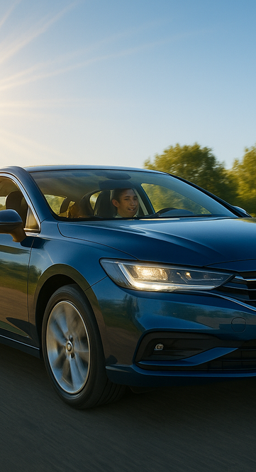 Je veux l'image d'une voiture que des personnes conduise avec du soleil dans l'image